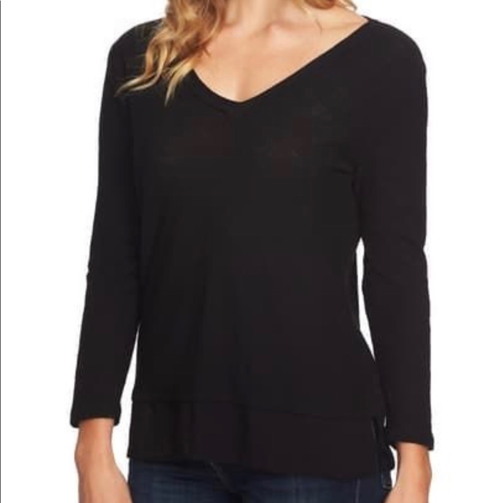 Vince Camuto Layered Look Long Sleeve Black Top Sz Small NWT